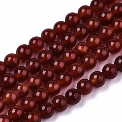 Dark Red Natural Agate Beads Strands, Dyed, Round, Dark Red, 4mm, Hole: 0.5mm, about 91~95pcs/strand, 14.57 inch~15.35 inch(37~39cm)