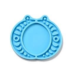 Deep Sky Blue DIY Pendant Silicone Molds, Resin Casting Molds, For UV Resin, Epoxy Resin Jewelry Making, Moon, Deep Sky Blue, 52x58x4mm, Hole: 2.5mm, Inner Diameter: 47x28mm