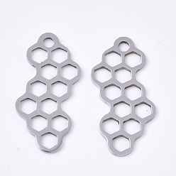 Stainless Steel Color 201 Stainless Steel Filigree Joiners, Laser Cut Links, Geometric Honeycomb Shape, Stainless Steel Color, 26x12x1mm