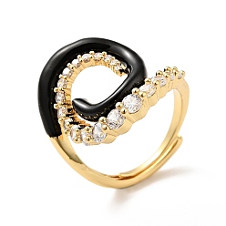 Negro Anillo ajustable de esmalte hamsa vortex con circonita cúbica transparente, joyas de latón chapado en oro real 18k para mujer, negro, tamaño de EE. UU. 6 1/2 (16.9 mm)