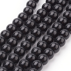 Negro Abalorios de perla de vidrio, pearlized, rondo, negro, 6 mm, agujero: 1 mm, sobre 140 unidades / cadena, 32 pulgada