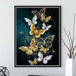 Vara de Oro Kits de pintura de diamantes con tema de mariposa diy, incluyendo lienzo, diamantes de imitación de resina, bolígrafo adhesivo de diamante, plato de bandeja y arcilla de cola, vara de oro, tamaño del embalaje: 300x400x30 mm