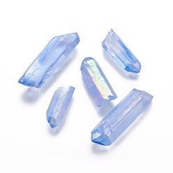 Cornflower Blue Electroplate Natural Quartz Crystal Beads, No Hole/Undrilled, Nuggets, Cornflower Blue, 30~75x12~20x4~18mm, about 32~60pcs/1000g