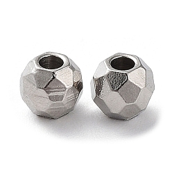 Stainless Steel Color 201 Stainless Steel Spacer Beads, Faceted Round, Stainless Steel Color, 4x3.5mm, Hole: 1.3mm