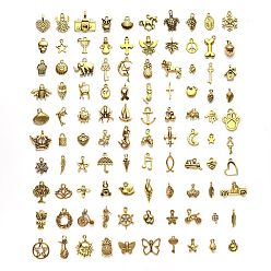 Античное Золото Сплавочные подвески тибетского стиля, девяносто форм, античное золото , 9~26x5~17x1~6 мм, отверстие : 1~2.5 мм, около 100 шт / упаковка