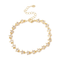 Chapado en Oro Real 18K Pulsera de cadenas de eslabones de estrella de circonita cúbica transparente, joyas de latón para mujer, sin plomo y cadmio, real 18 k chapado en oro, 7-5/8 pulgada (19.5 cm)