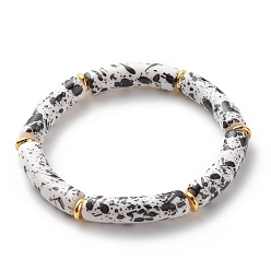 Blanc Bracelet extensible perlé tube incurvé acrylique, gros bracelet d'amitié en bambou pour femme, blanc, diamètre intérieur: 2-1/8 pouce (5.3 cm)