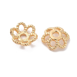 Real 18K Gold Plated Brass Bead Caps, 6-Petal Flower, Real 18K Gold Plated, 6x2mm, Hole: 1.2mm