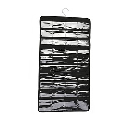 Black Non-Woven Fabrics Jewelry Hanging Bag, Wall Shelf Wardrobe Jewelry Roll, with Rotating Hook and Transparent PVC 80 Grids, Rectangle, Black, 84.5x42.5x0.4cm