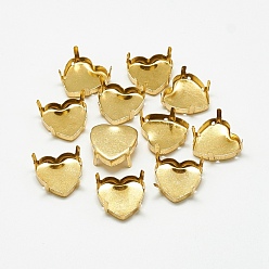Golden 201 Stainless Steel Sew on Prong Settings, Claw Settings for Pointed Back Rhinestone, Heart, Golden, Fit for 12x12mm Heart, 11.5x11.5x6mm, Hole: 1mm