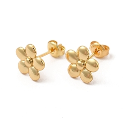 Real 18K Gold Plated Rack Plating Brass Flower Stud Earrings for Women, Cadmium Free & Lead Free, Real 18K Gold Plated, 10x10mm, Pin: 0.8mm