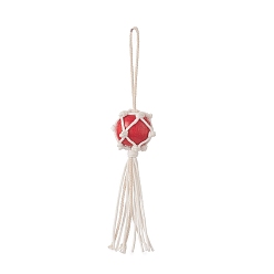Red Natural Wood Bead Tassel Pendant Decoraiton, Cotton Thread Cords Hanging Ornament, Red, 127mm