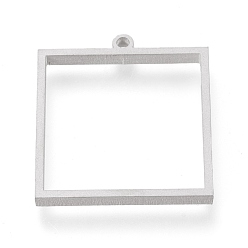 Stainless Steel Color 304 Stainless Steel Open Back Bezel Pendants, For DIY UV Resin, Epoxy Resin, Pressed Flower Jewelry, Square, Matte Stainless Steel Color, 31x28x3mm, Hole: 2mm