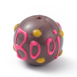 Brun Rosé  Perles de verre peintes opaques, rond avec booi enduit d'émail fait à la main, brun rosé, 13.5x13mm, Trou: 1.4mm