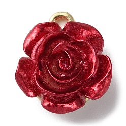 FireBrick Opaque Resin Rose Pendants, Flower Charms with Golden Plated Alloy Findings, FireBrick, 16.5x14.5x8mm, Hole: 2mm