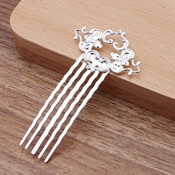 Silver Brass Hair Comb Findings, Flower, Silver, 65x36x2mm