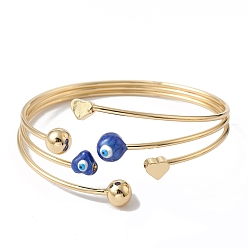 Blue Brass Cuff Bangles, Enamel Evil Eye Bangles for Women, Real 18K Gold Plated, Blue, Inner Diameter: 2-1/4 inch(5.7cm)