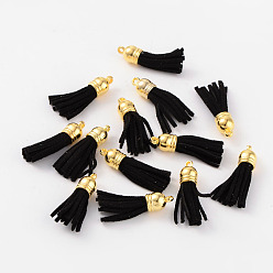 Black Suede Tassels, with CCB Plastic Findings, Nice for DIY Earring or Cell Phone Straps Making, Golden, Black, 38x10mm, Hole: 2mm