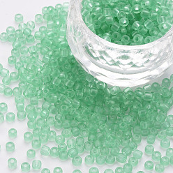 Aguamarina mediana 8/0 transparentes perlas de cristal de la semilla, agujero redondo, colores esmerilado, rondo, aguamarina mediana, 3~4x2~3 mm, agujero: 0.8 mm, sobre 15000 unidades / libra