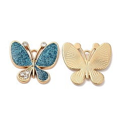 Teal Alloy Enamel Pendants, with Glitter Powder and Rhinestone, Cadmium Free & Nickel Free & Lead Free, Golden, Butterfly Charm, Teal, 19.5x22x2.5mm, Hole: 4x1.5mm