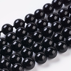 Черный Натуральный турмалин бисер нитей, круглые, чёрные, 10 мм, отверстие : 1 мм, около 19 шт / нитка, 7.8 дюйм