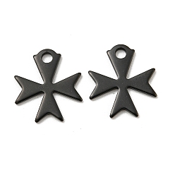 Black Ion Plating(IP) 304 Stainless Steel Charms, Cross, Black, 14.4x13x1mm, Hole: 2mm.