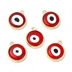 Red Handmade Lampwork Pendants, with Golden Tone Brass Findings, Cadmium Free & Lead Free, Evil Eye, Red, 16x13.5x3mm, Hole: 1.4mm
