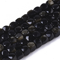 Obsidienne Dorée Brillance dorée naturelle perles obsidienne brins, facette, cube, 5~5.5x5~5.5x5~5.5mm, Trou: 1mm, Environ 77 pcs/chapelet, 14.96 pouce (38 cm)