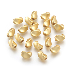 Real 18K Gold Plated Brass Beads, Long-Lasting Plated, Lead Free & Cadmium Free & Nickel Free, Twist, Oval, Matte Style, Real 18K Gold Plated, 8x5x5mm, Hole: 2mm