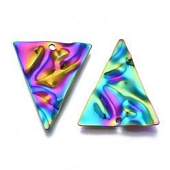 Rainbow Color 201 Stainless Steel Pendants, Cadmium Free & Nickel Free & Lead Free, Water Ripple, Triangle, Rainbow Color, 28.5x23x2mm, Hole: 1.6mm