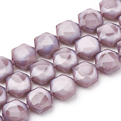 Flamingo Opaque Solid Color Glass Beads Strands, Faceted, Hexagon, Flamingo, 15x14x8mm, Hole: 1mm, about 24pcs/strand, 14.17 inch(36cm)