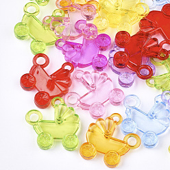 Mixed Color Transparent Acrylic Pendants, Baby Carriage, Mixed Color, 29x28x7mm, Hole: 3mm, about 245pcs/500g