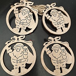 Santa Claus Decoraciones colgantes de madera sin terminar, con cuerda de cáñamo, para adornos navideños, santa claus, 7.5x6.5 cm, 10 unidades / bolsa