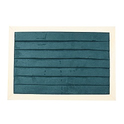 Verde azulado 6 soportes de exhibición de anillos de tela de microfibra con ranuras, soporte organizador de anillos con base de madera de pino blanco, Rectángulo, cerceta, 24.3x34.8x2.45 cm