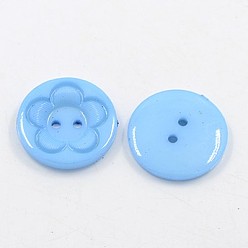 Bleu Bleuet Boutons acryliques de couture  pour la création de vêtements, boutons en plastique, 2-trou, teint, plat et circulaire avec motif floral, bleuet, 16x3mm, Trou: 1mm