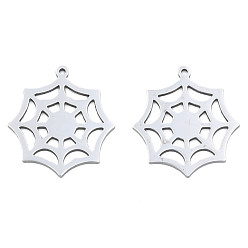 Stainless Steel Color 201 Stainless Steel Pendants, Halloween Style, Spider Web, Stainless Steel Color, 28x25.5x1mm, Hole: 1.4mm