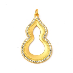 Cristal Colgantes de diamantes de imitación de aleación de chapado en rack con anillo de salto, encantos de calabaza, color dorado mate, cristal, 42x25x2.5 mm, agujero: 3.5 mm