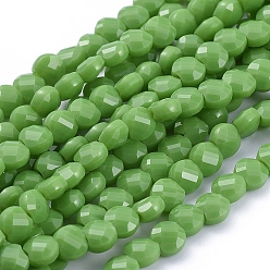 Lime Green Glass Beads Strands, Faceted, Flat Round, Lime Green, 6x4mm, Hole: 1.2mm, about 98pcs/Strand, 22 inch(53.5cm)