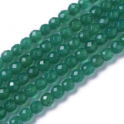 Verde Verdes naturales ágata ónix hebras de cuentas, facetados, rondo, verde, 4x3.5~4 mm, agujero: 0.4 mm, sobre 97~110 unidades / cadena, 15~16 pulgada (40~40.7 cm)