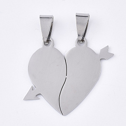 Stainless Steel Color 201 Stainless Steel Split Pendants, for Lovers, A Arrow Through Heart, Stainless Steel Color, 27x33x1mm, Hole: 8x4mm