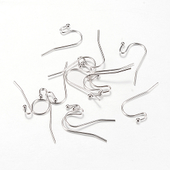 Real Platinum Plated Brass Earring Hooks, Nickel Free, Real Platinum Plated, 21x0.6mm, 22 Gauge, Ball: 1.8mm