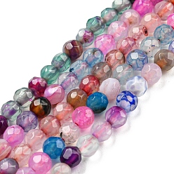 Mixed Color Natural Agate Beads Strands, Faceted Round, Dyed & Heated, Mixed Color, 4mm, Hole: 0.8mm, about 91pcs/strand, 14.57 inch(37cm)