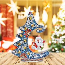 Bleu Acier Kits de décoration d'affichage de diamant bricolage, y compris le panneau en plastique, strass de résine, stylo collant diamant, plaque de plateau et pâte à modeler, arbre de Noël, bleu acier, 290x245mm