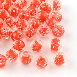 Rouge La main de perles au chalumeau lumineux, ronde, rouge, 9~10mm, Trou: 1~2mm