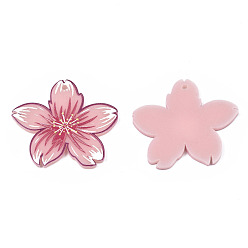 Pink Acrylic Pendants, 3D Printed, Flower, Pink, 36.5x36x3mm, Hole: 2mm