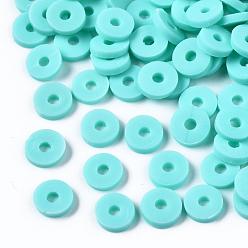 Aquamarine Eco-Friendly Handmade Polymer Clay Beads, Disc/Flat Round, Heishi Beads, Aquamarine, 8x0.5~1mm, Hole: 2mm, about 13000pcs/1000g