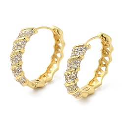 Real 18K Gold Plated Rack Plating Brass Pave Cubic Zirconia Hoop Earrings for Women, Long-Lasting Plated, Lead Free & Cadmium Free, Real 18K Gold Plated, 25.5x28x6mm