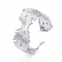 Color de Acero Inoxidable 304 anillo de puño abierto de hoja de acero inoxidable, anillo grueso para mujer, color acero inoxidable, tamaño de EE. UU. 6 3/4 (17.1 mm)