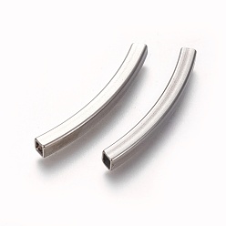 Color de Acero Inoxidable 304 perlas de tubo de acero inoxidable, agujero cuadrado, color acero inoxidable, 40x4x4 mm, agujero: 2.5~3.2 mm