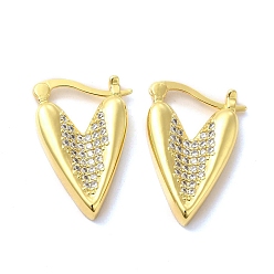 Doré  Boucles d'oreilles créoles cœur en zircone cubique transparente, bijoux en laiton pour femmes, or, 23.5x16x4mm, pin: 1.5x0.6 mm